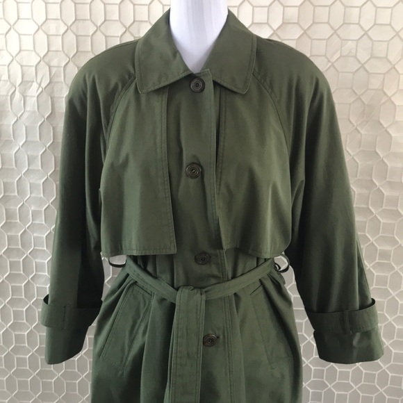 MISTY HARBOR Vintage Trench Coat w/Scarf Green 12P - Picture 3 of 8
